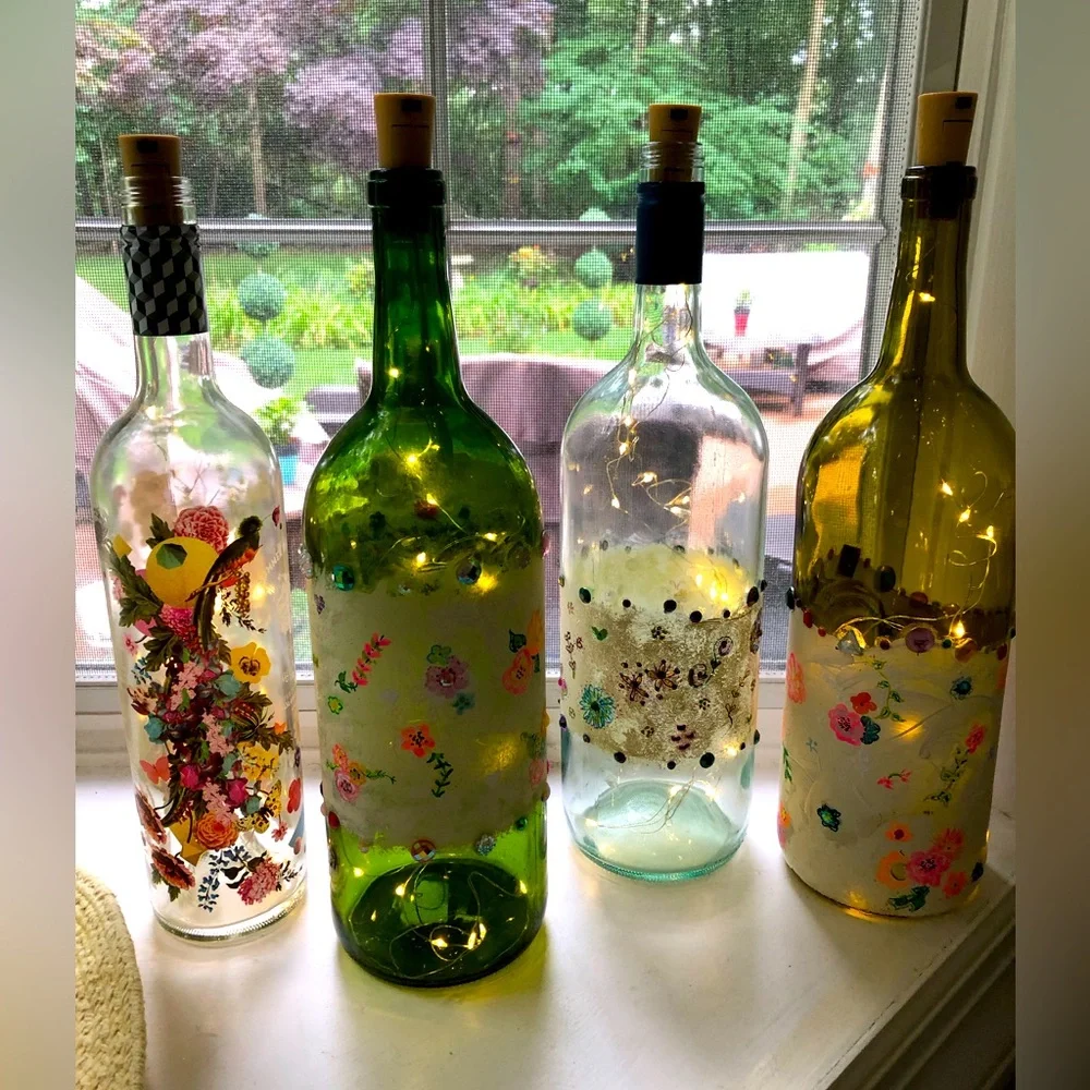 HAND-PAINTED FAIRY LIGHT WINE BOTTLE